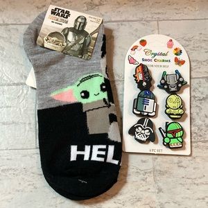 Star Wars The Mandalorian Baby Yoda No-Show Socks & Shoe Charms Jibbetz Bundle